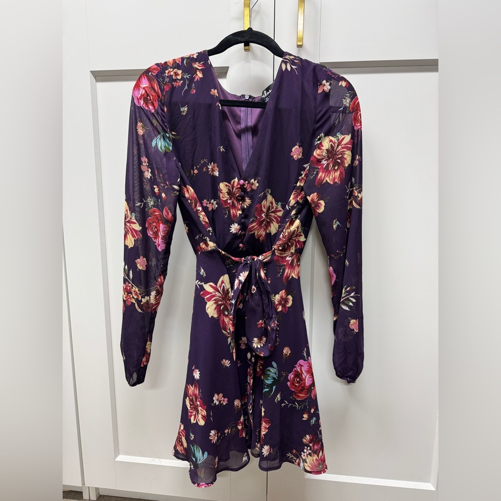 Lulus purple floral dress with tie